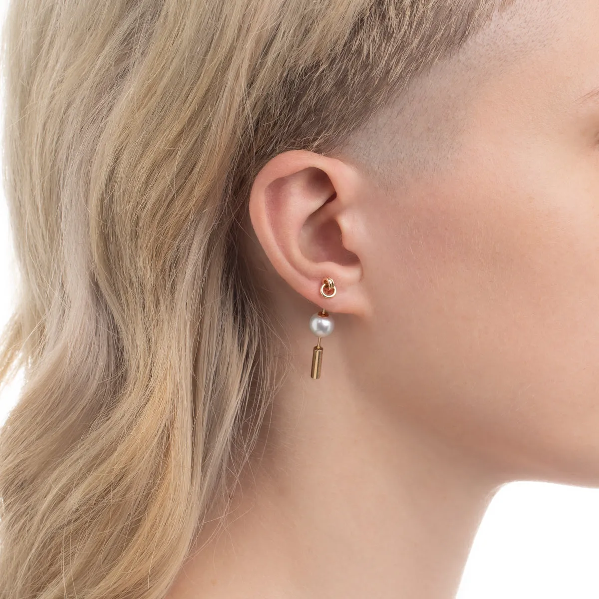 "Mini Spear" Gold Circle Earring, Pearl