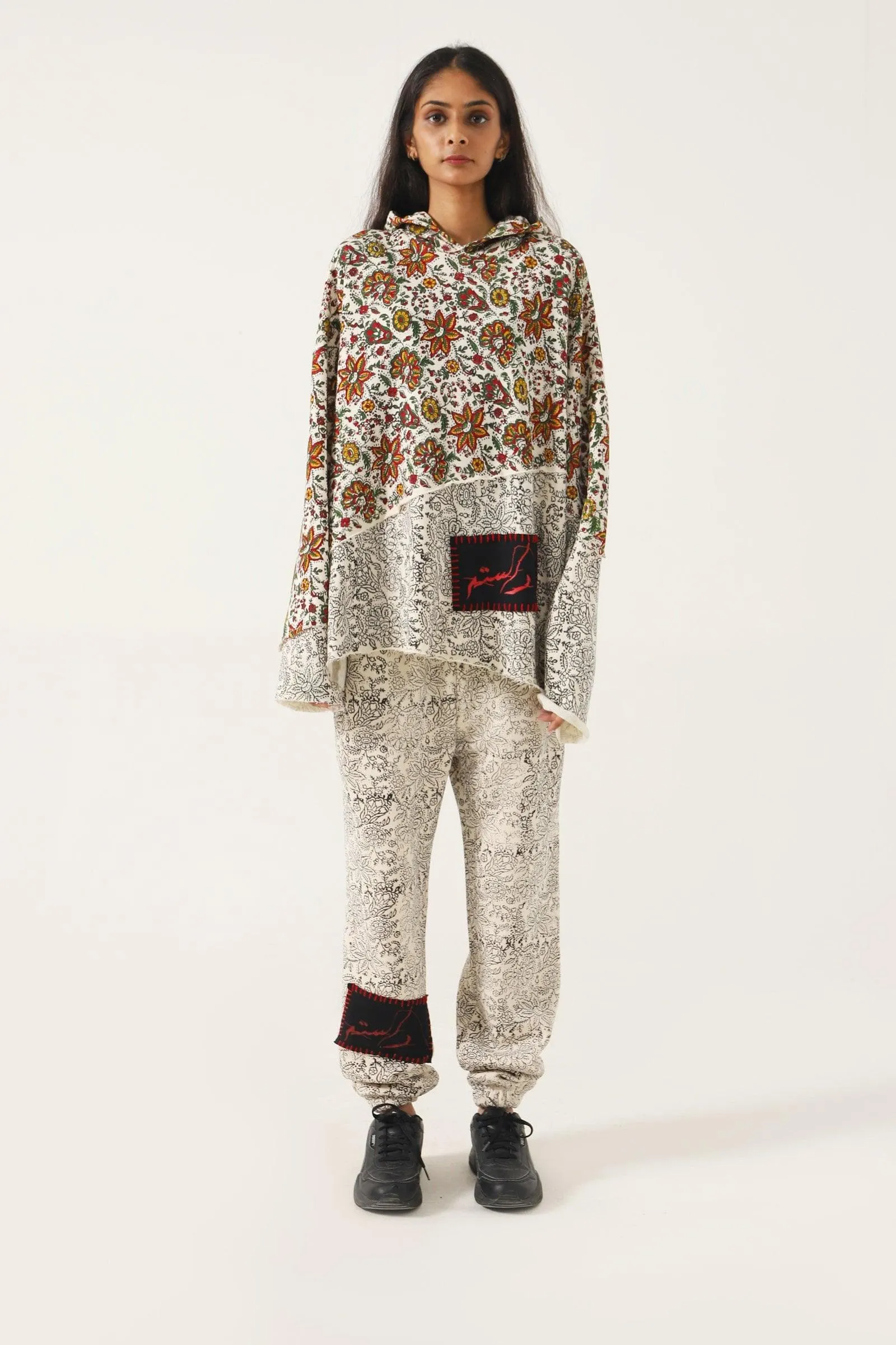 "PARADOX" BEIGE BLOCK PRINT HOODIE