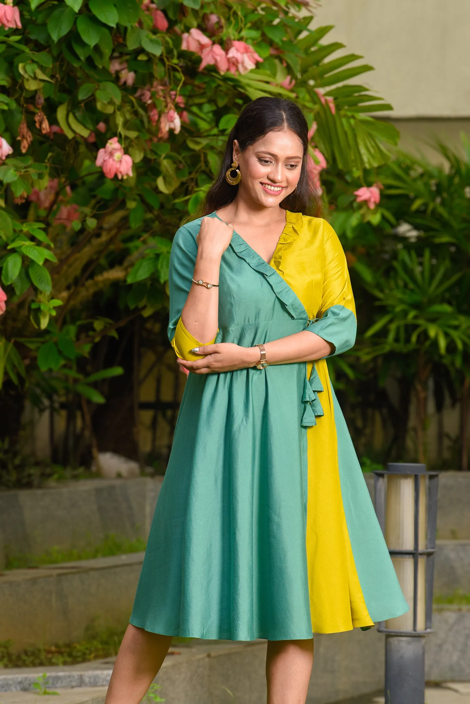 Sage - Lime Half and Half Flared Dress