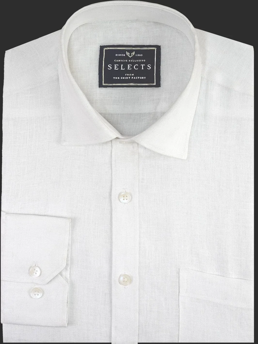 SELECTS Linen Cotton Blended Plain Shirt - White (0871)