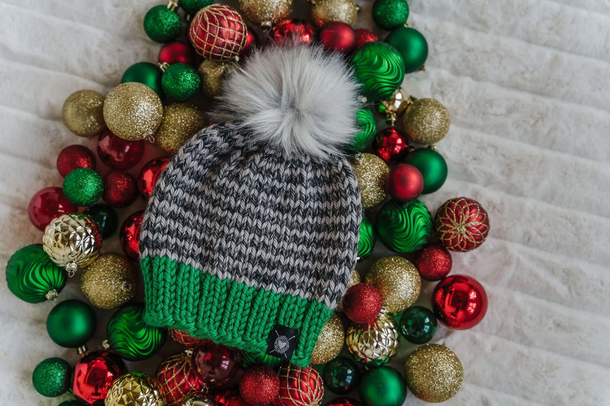 Skinny Stripe Faux Fur Beanie in Emerald(wool free) Baby/Youth