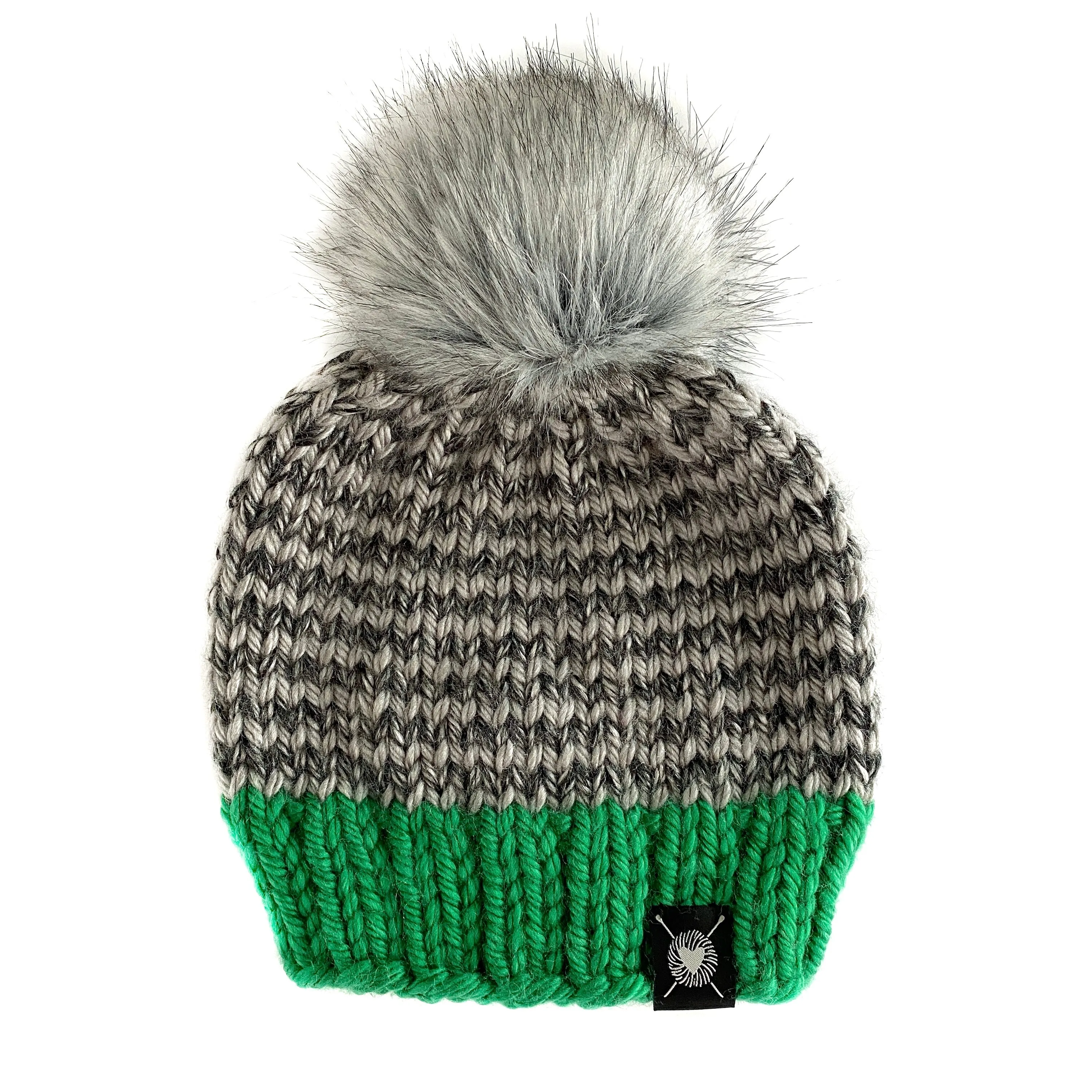Skinny Stripe Faux Fur Beanie in Emerald(wool free) Baby/Youth