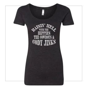 T-Shirt - Ladies - "Hippies & Cowboys" (BLACK)