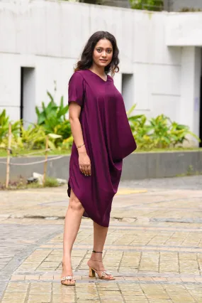 Wine Daped Cowl Dress