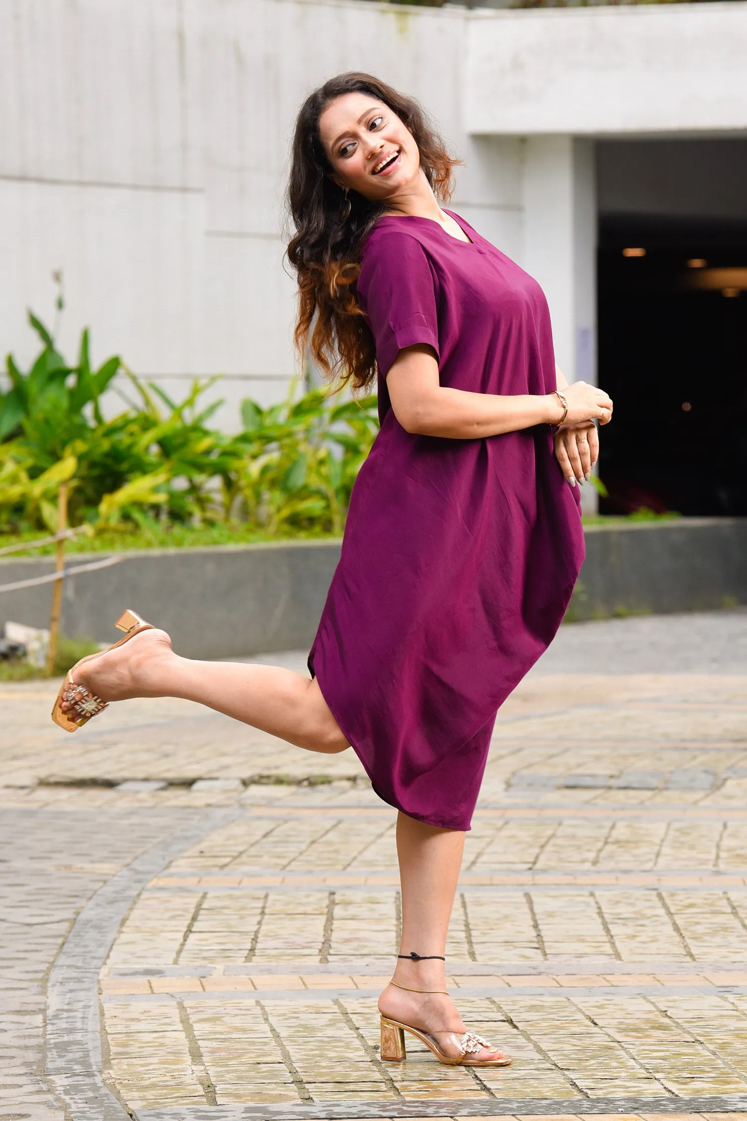 Wine Daped Cowl Dress